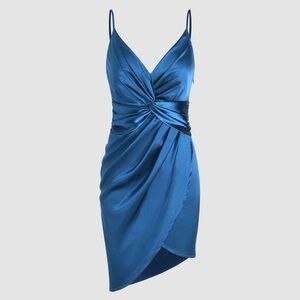 Cider Blue Asymmetrical Wrap Dress for Cocktail Nights